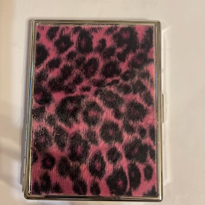Retro Pink or Brown Faux Fur Leopard or Brown Faux Leather Leopard 1-clip Wallet ID Cigarette Case Business Credit Card Holder