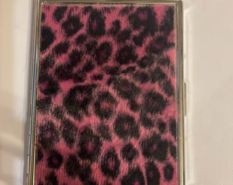 Retro Pink or Brown Faux Fur Leopard or Brown Faux Leather Leopard 1-clip Wallet ID Cigarette Case Business Credit Card Holder