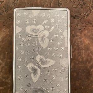 Retro silver Butterfly 2-clip 100s King Cigarette Wallet Case Business Credit Card Holder