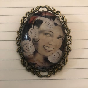 Vintage Bronze Filigree Josephine Baker large oval Brooch Pin