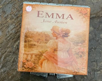Retro Victorian Emma Jane Austen silver square Mirror Compact