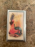 Retro 1950s Mod Brunette Mermaid Business Credit Card Holder I.D. Case