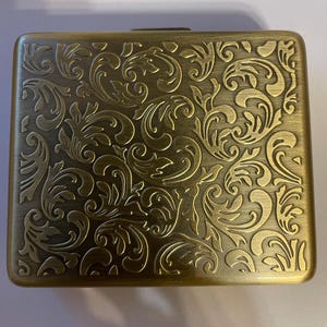 Art Deco Antique Brass Victorian fleur large square Pill Box w/ 8 compartments and Mirror