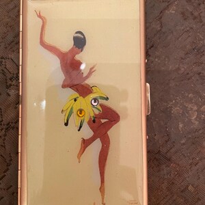 Gonna a banana retrò Josephine Baker degli anni '20, fazzoletti a specchio dorati, portasigarette anni '20, porta carte di credito aziendali