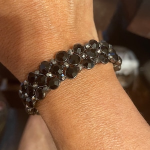 Gatsby Glam Art Deco style Black Jet Crystal Elasticized Stretch Bracelet