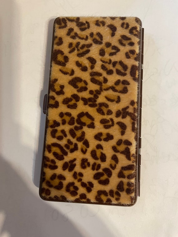 Retro Velveteen Brown Leopard 2-clip 120s Cigarette Joint Wallet Case  Business Credit Card I.D. Holder