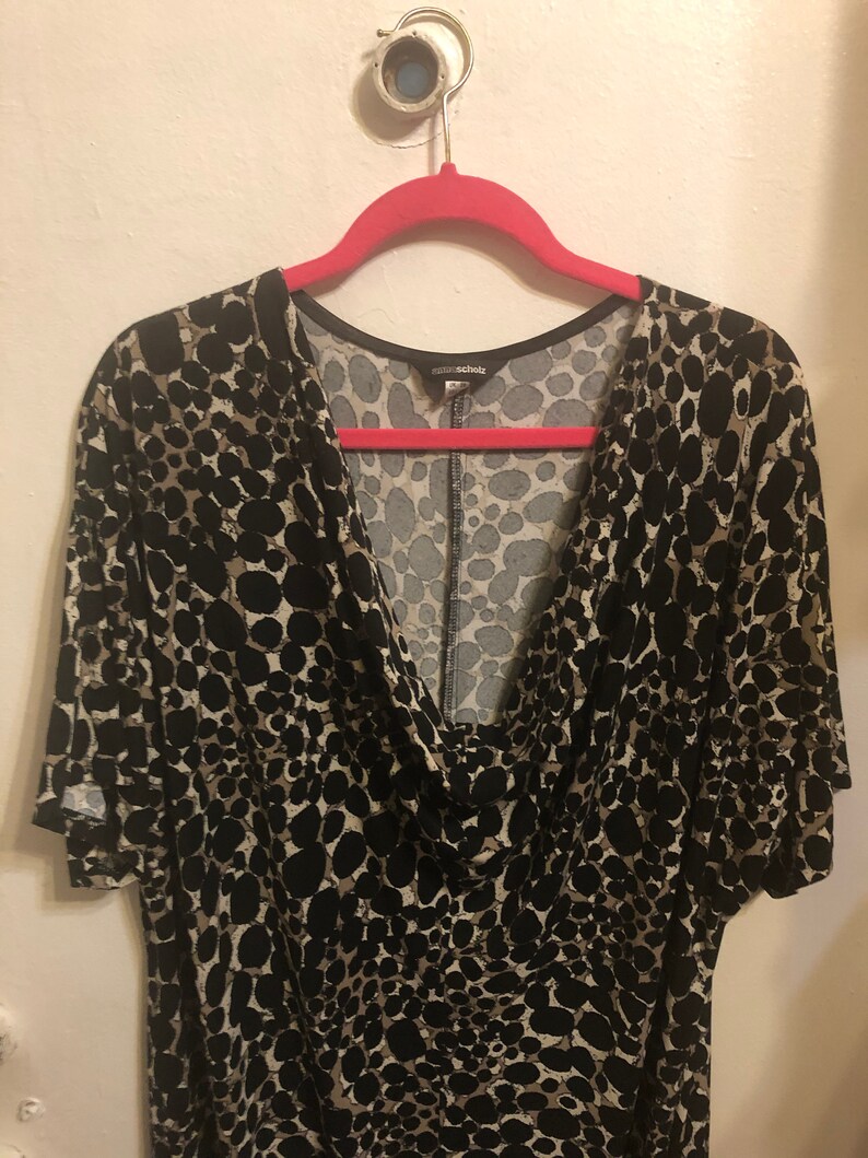 Vintage ANNA SCHOLZ BlackGray Animal Print Jersey Dress American Plus Size 22W UK 26