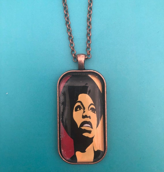 Retro Nina Simone Color block Oblong Vintage Bronze Pendant