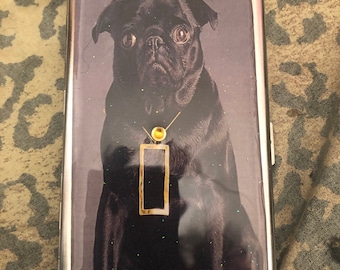 Prince Black Pug Porte-Mouchoir Miroir ou 120s Cigarette 2-clip Wallet Case Business Credit Card Holder