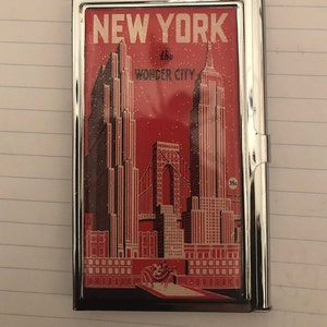 Retro Red New York City Chrysler Building Porta-cartões de visita Estojo para cartão de crédito