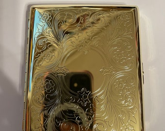 Gold Victorian scroll 2-Clip Wallet Business Credit Card Holder 100s Cigarette I.D. Case