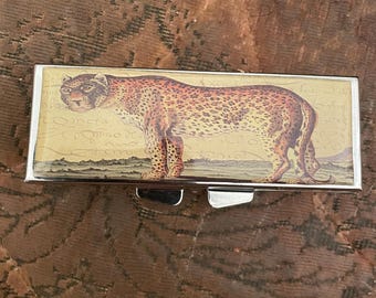 Retro Fierce Leopard rechthoekige spiegel compact compact 7-vaks Mint box Pillendoosje