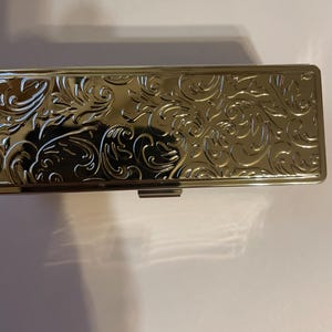 Retro Gold or Silver Victorian Fleur Lipstick case w/ Mirror
