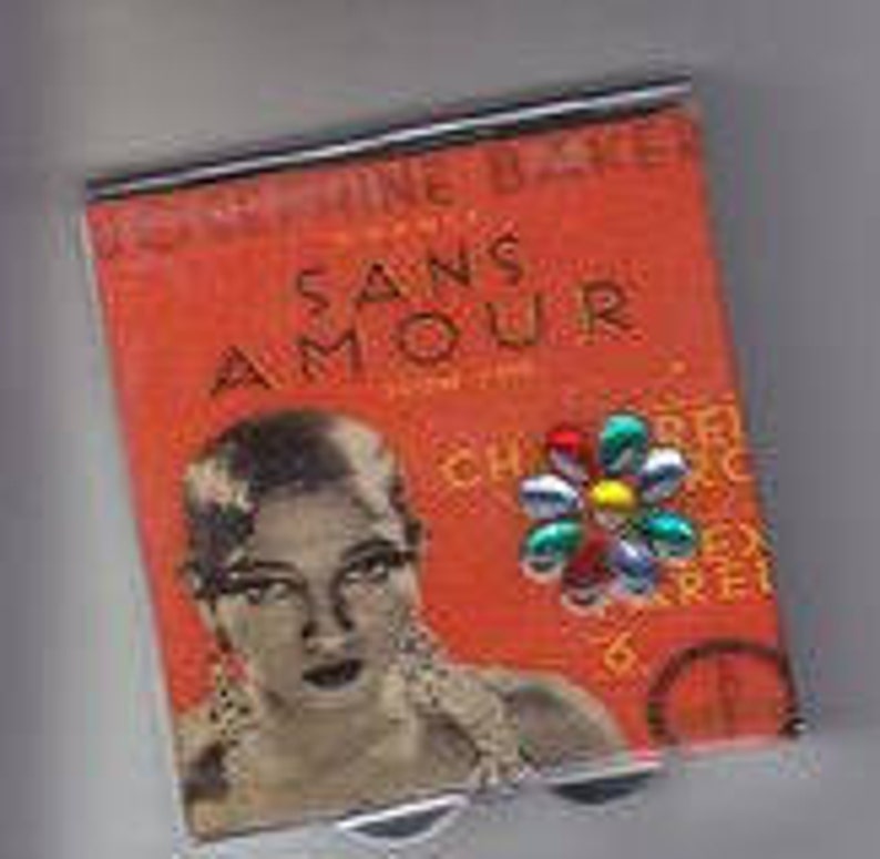 Josephine Baker Sans Amour Square Compact Mirror w/ Crystal Navette Flower image 1