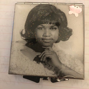 Retro Aretha Queen of Soul Square Silver Compact Mirror
