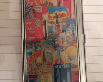 New York City Retro Postcard Business Card Holder Credit Card Case