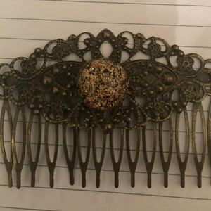 Two (2) Copper Druzy Cabochon Victorian Vintage Bronze Filigree Hair Combs