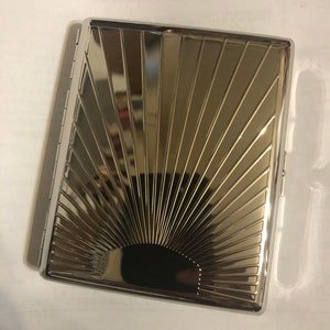 Silver Art Deco Sunbeam 2-clip 100s Cigarette Wallet I.D. Case Business Credit Card Holder