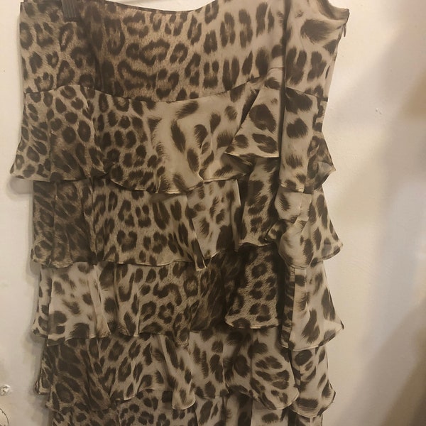 Vintage TALBOTS Brown/Beige Leopard Chiffon 5-Tier Ruffled Skirt Plus Size (22W)