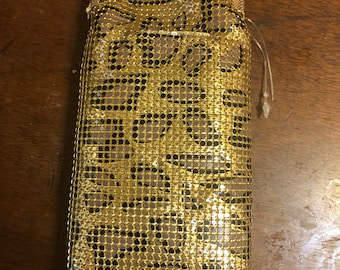 Vintage Black or Gold/Brown Leopard Lumured Sequin Mesh Kiss-lock longer Coin Purse Cigarette Case Eyeglass Case