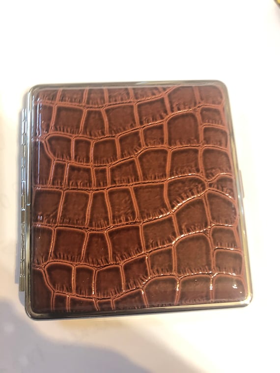 brown leather cigarette case Retro Black or Brown Croc Leather 2-clip Cigarette Wallet Case Business  Credit Card Holder