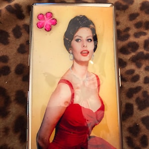 Retro Sophia Loren Mirror Tissue of 120s Sigaret Portemonneehoesje met 2 clips Zakelijke creditcardhouder