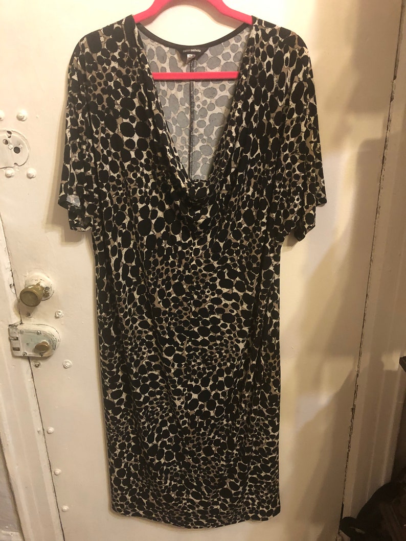 Vintage ANNA SCHOLZ BlackGray Animal Print Jersey Dress American Plus Size 22W UK 26