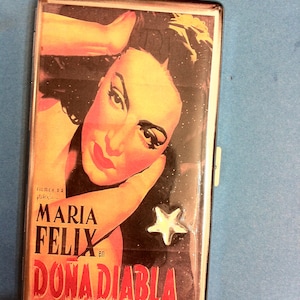 Porte-mouchoirs en miroir Maria Felix Dona Diabla des années 50 ou portefeuille pour cigarettes avec 2 clips des années 120, porte-cartes de crédit professionnel