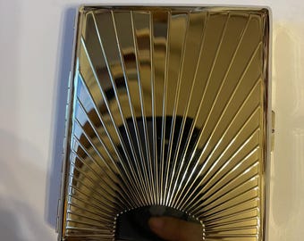 Silber Art Deco Sunbeam 2-Clip 100s Cigarette Wallet I.D. Hülle Business Kreditkartenhalter