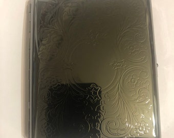 lucienne cigarette case Vintage Lucienne Cigarette Case – Gold-tone Metal & Black Enamel –  Mid-century Modern