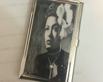 Billie Holiday in Gardenia Business Card Holder Credit Card I.D. Case