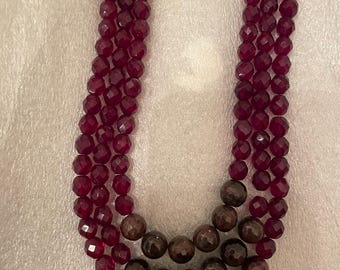Vintage Bordeaux Garnet Bead 3-strand Necklace