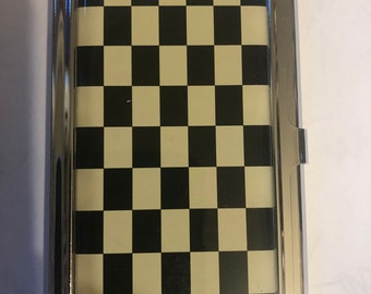 Retro Black/White Checkmate Business Card Holder Credit Card Case