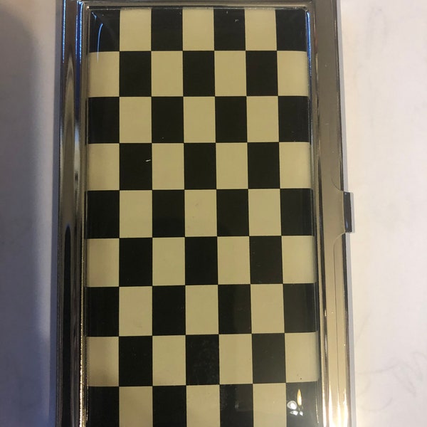 Retro Black/White Checkmate Business Card Holder Credit Card Case