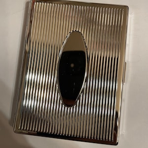 Retro Art Deco Silber Oval Linee 1-Clip Zigarettenetui Business Kreditkartenhalter