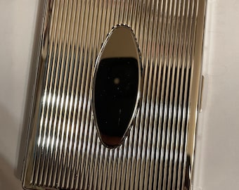 Retro Art Deco Silber Oval Linee 1-Clip Zigarettenetui Business Kreditkartenhalter