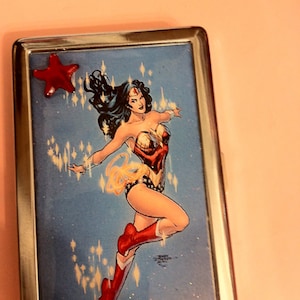 wonder woman cigarette case Holder w Lighter Women Leather Cigarettes 100s Pack Purse Pouch Coin Ciggerate Wallet Framed Cases 9 4 2.5 inch 5.5 4 2.5 inch, Black and identification Pill Box Organizer Wonder Woman