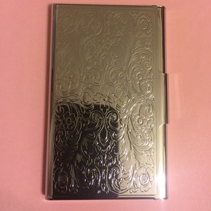 Art Deco Paris Scroll Silver Business Credit Card Holder I.D. Case