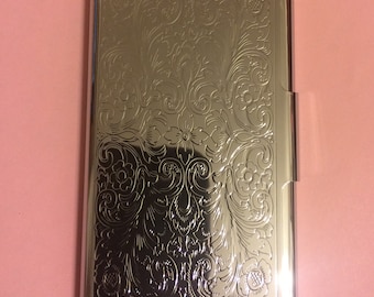 Art Deco Paris Scroll Silver Business Credit Card Holder I.D. Case