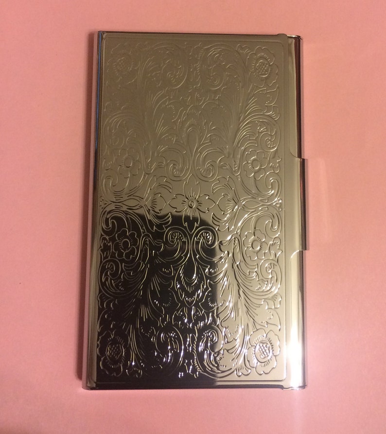 Art Deco Paris Scroll Silver Business Credit Card Holder I.D. Case image 1