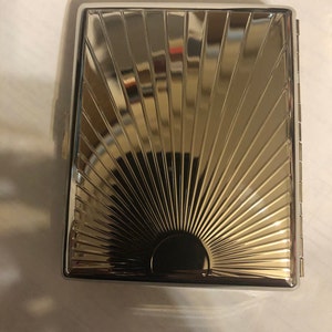 Silver Art Deco Sunbeam 2-clip 100s Cigarette Wallet I.D. Case Business Credit Card Holder image 3