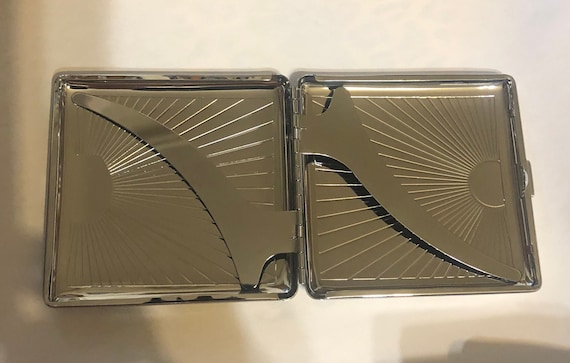 Silver Vintage Style Art Deco Sunbeam 2-clip Square Cigarette Case Business  Credit Card Holder