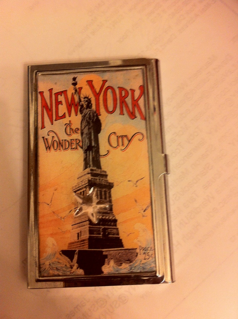 Retro New York the Wonder City Statue of Liberty Business Card Holder ...