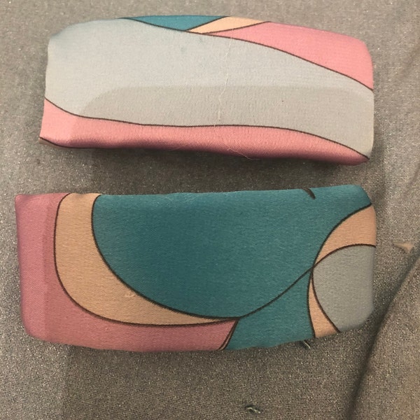 Retro Mod Italian Silk Charmeuse Gray/Pink or Turquoise Blue/Pink large Metal Barrettes