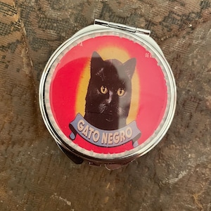 Retro Gato Negro small round silver Mirror Compact