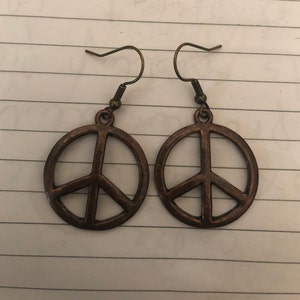 Retro Bronze Peace Sign French Ear wire Earrings