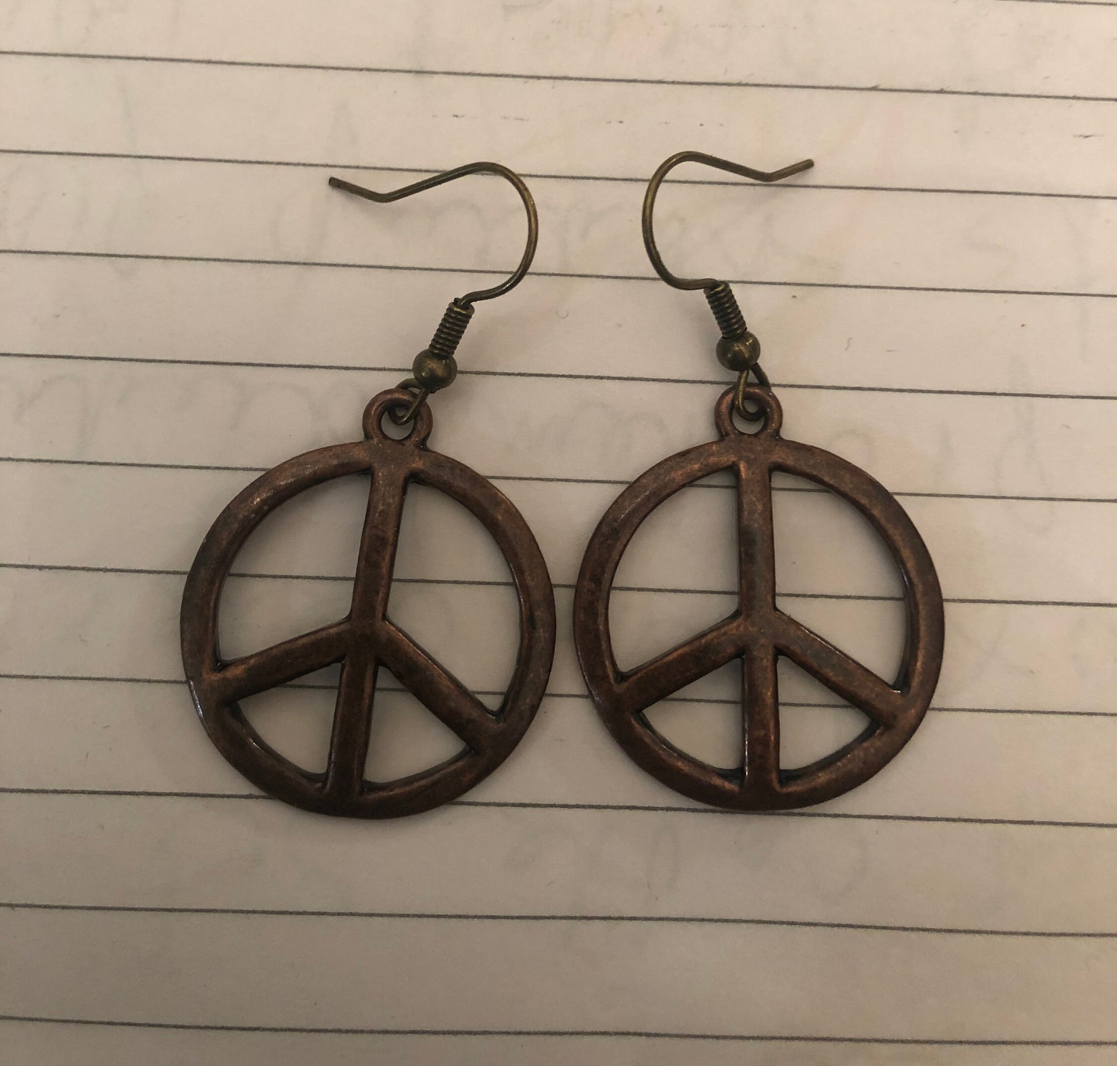 Retro Bronze Peace Sign French Ear Wire Earrings Etsy Canada