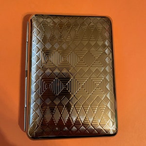 Art Deco Silver or Gunmetal Black Harlequin Diamond 2-Band Business Credit Card I.D. Wallet Case