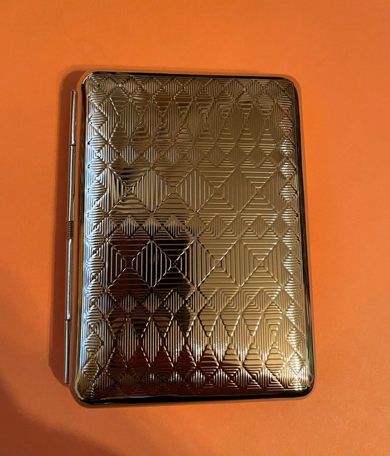 Art Deco Silver or Gunmetal Black Harlequin Diamond 2-Band Business Credit Card I.D. Wallet Case
