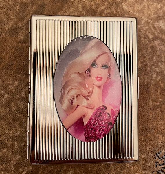 Retro Pink Marabou Doll-icious 1-clip Linee Oval Portrait Cigarette Wallet  Case Business Credit Card Holder
